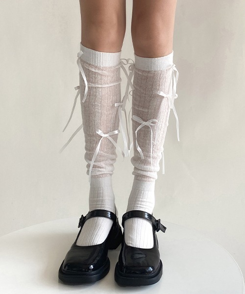 リボンモチーフ シアーソックス cula922（ソックス/靴下）｜c.u.l