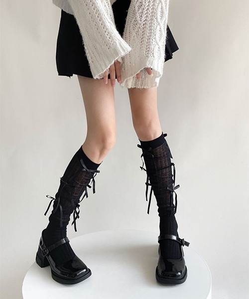 c.u.l（シーユーエル）の「リボンモチーフ シアーソックス cula922（ソックス/靴下・レディース・グレー系その他/ブラック/ホワイト系その他/ホワイト/ホワイト系その他2/グレー/ブラック系その他・FREE）」の15枚目の写真