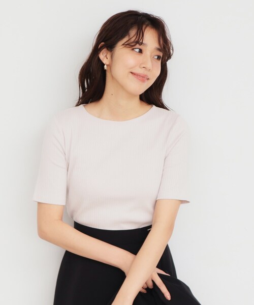 index（インデックス）の「◆《5color/S-LLsize》ワイドリブボートネックトップス【洗濯機洗い可/接触冷感】（Tシャツ/カットソー・レディース・ネイビー/オフホワイト/ブラウン系その他/チャコールグレー/ナチュラル・40/38/36/42）」の4枚目の写真