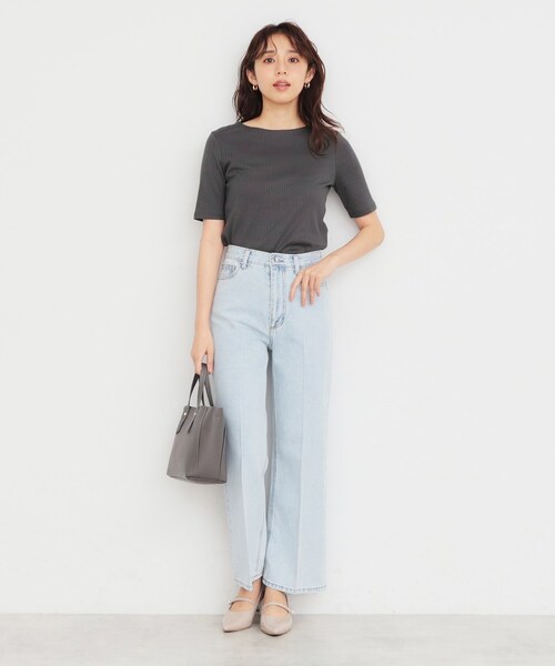 セール】《5color/S-LLsize》ワイドリブボートネックトップス