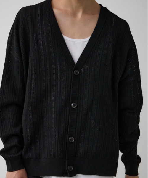 AZUL by moussy(アズールバイマウジー)の「クロシェフラワーニットカーディガン(カーディガン/ボレロ・メンズ・ブラック/ダークグリーン/グレー・FREE)」の2枚目の写真