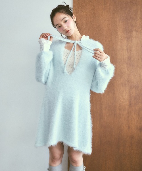 poiregnee（ポワニェ）の「2WAYニットフリルワンピース（ワンピース・レディース・ブラック/ライトブルー・FREE）」の21枚目の写真