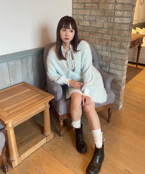 poiregnee（ポワニェ）の「2WAYニットフリルワンピース（ワンピース・レディース・ブラック/ライトブルー・FREE）」の4枚目の写真