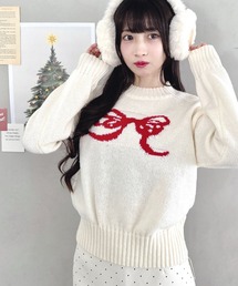 リボンジャガードニットトップス