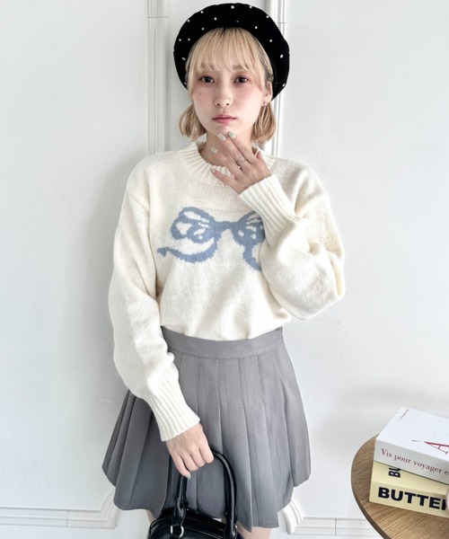 セール】リボンジャガードニットトップス（ニット/セーター）｜Loueme