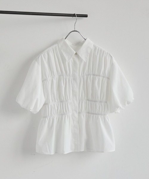 VIS（ビス）の「シャーリングバルーンシャツ（シャツ/ブラウス・レディース・ブルー/ホワイト/ライトグリーン・FREE）」の14枚目の写真