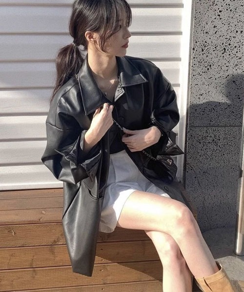 i-dare(アイディア)の「【i-dare】合成皮革 ジャケット(ブルゾン・レディース・ブラック・MEDIUM/LARGE/X-LARGE)」の1枚目の写真