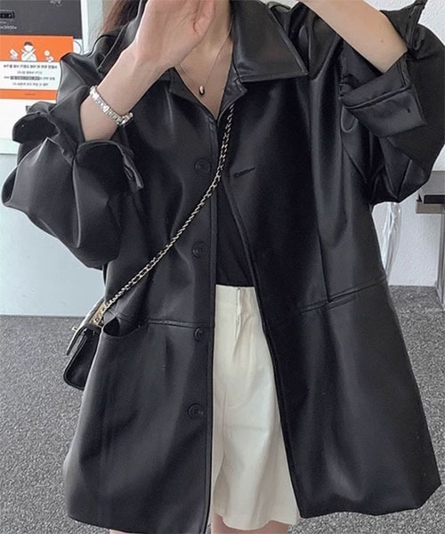 i-dare(アイディア)の「【i-dare】合成皮革 ジャケット(ブルゾン・レディース・ブラック・MEDIUM/LARGE/X-LARGE)」の5枚目の写真