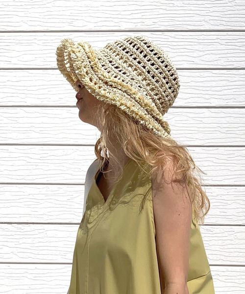 Q(キュー)の「ペーパーフリンジハット(ハット・レディース・ベージュ/ブラウン・ONE SIZE)」の2枚目の写真