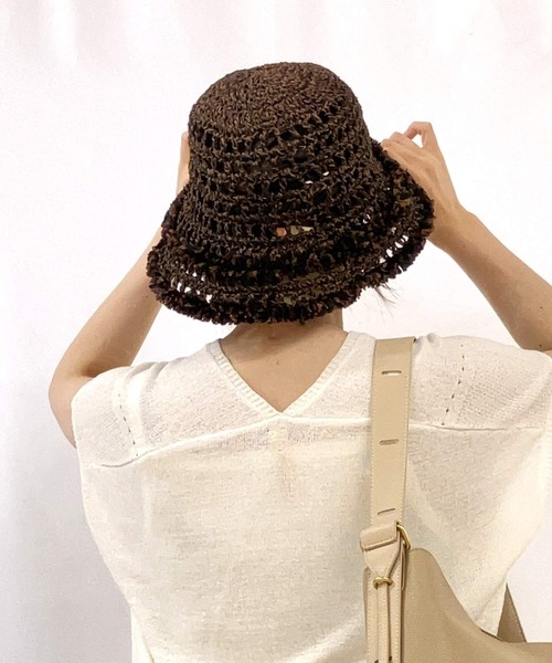 Q(キュー)の「ペーパーフリンジハット(ハット・レディース・ベージュ/ブラウン・ONE SIZE)」の1枚目の写真