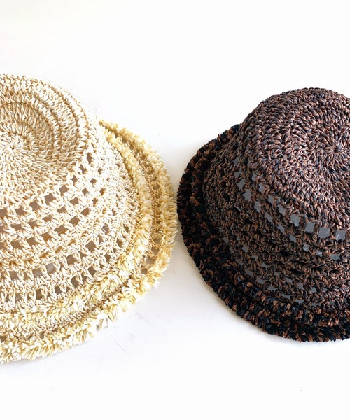 Q(キュー)の「ペーパーフリンジハット(ハット・レディース・ベージュ/ブラウン・ONE SIZE)」の4枚目の写真