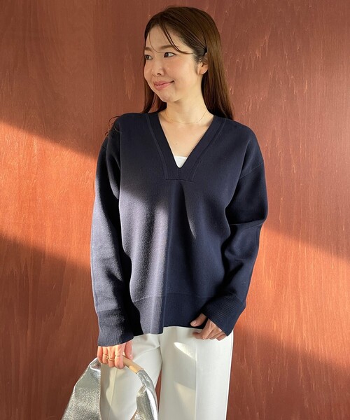 ニット セーター 「洗える」スポンジニット ディープネック レディース 洗える】スポンジニット ディープネック / UNFILO