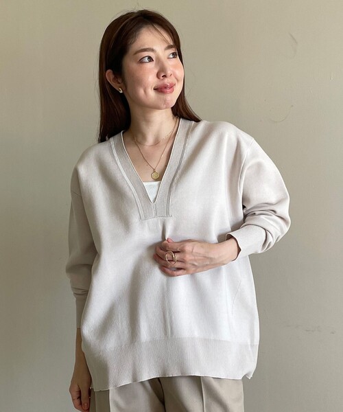 ニット セーター 「洗える」スポンジニット ディープネック レディース セール】 【洗える】スポンジニット ディープネック （ニット