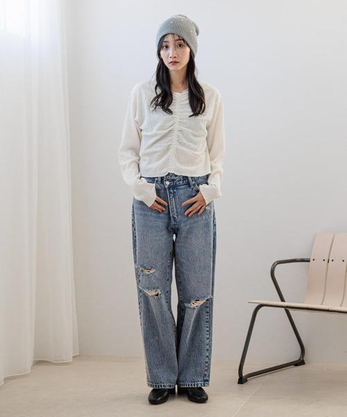 LOWRYS FARM（ローリーズファーム）の「２ＷＡＹシャーリングＰＯＬＳ 200946（Tシャツ/カットソー・レディース・アイボリー/ブラック/ブルー・FREE）」の4枚目の写真