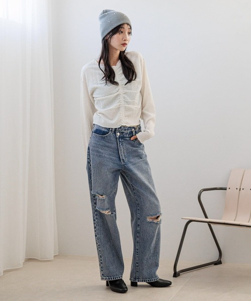 LOWRYS FARM（ローリーズファーム）の「２ＷＡＹシャーリングＰＯＬＳ 200946（Tシャツ/カットソー・レディース・アイボリー/ブラック/ブルー・FREE）」の5枚目の写真