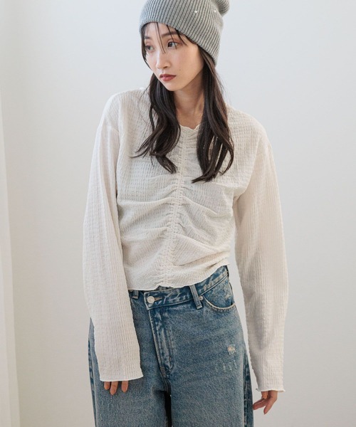 LOWRYS FARM（ローリーズファーム）の「２ＷＡＹシャーリングＰＯＬＳ 200946（Tシャツ/カットソー・レディース・アイボリー/ブラック/ブルー・FREE）」の6枚目の写真