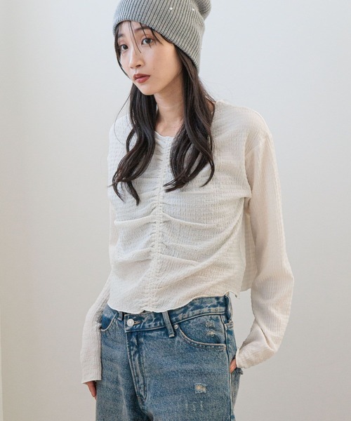 LOWRYS FARM（ローリーズファーム）の「２ＷＡＹシャーリングＰＯＬＳ 200946（Tシャツ/カットソー・レディース・アイボリー/ブラック/ブルー・FREE）」の7枚目の写真