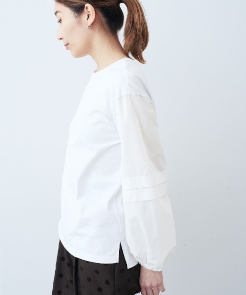 IEDIT（イディット）の「ＩＥＤＩＴ　袖はブラウス身ごろはカットソー　ボリュームスリーブホワイトトップス（Tシャツ/カットソー・レディース・ホワイト系その他/ホワイト系その他3/ホワイト系その他2・X-LARGE/LARGE/MEDIUM/SMALL/XXX-LARGE/XX-LARGE）」の8枚目の写真