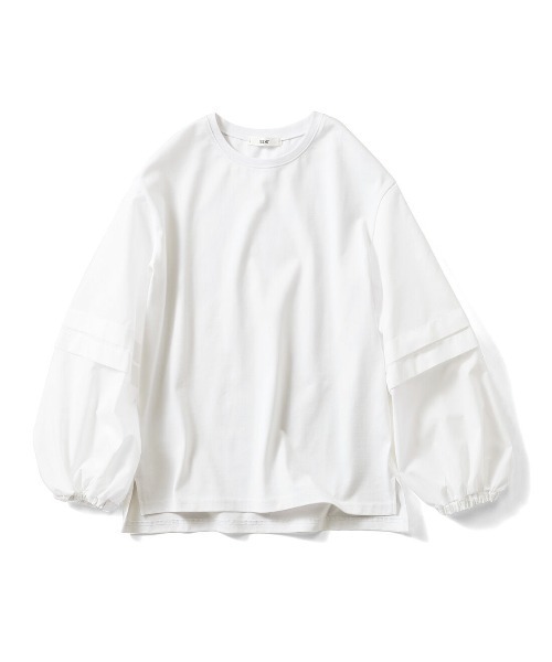 IEDIT（イディット）の「ＩＥＤＩＴ　袖はブラウス身ごろはカットソー　ボリュームスリーブホワイトトップス（Tシャツ/カットソー・レディース・ホワイト系その他/ホワイト系その他3/ホワイト系その他2・X-LARGE/LARGE/MEDIUM/SMALL/XXX-LARGE/XX-LARGE）」の4枚目の写真