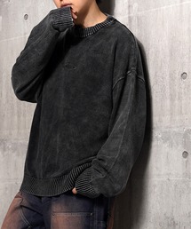 スノー加工 ロゴ刺繍 クルーニット / Snow Process Logo Embroidery Crew Knit