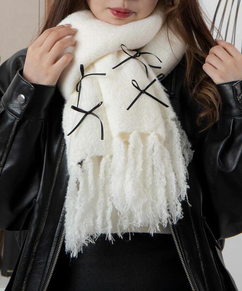 WEGO（ウィゴー）の「WEGO/リボン付きニットストール（マフラー・レディース・ライトグレー/ライトピンク/ホワイト・FREE）」の17枚目の写真