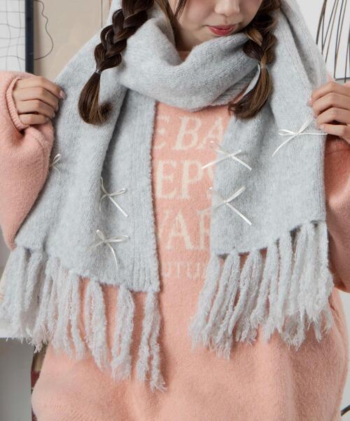 WEGO（ウィゴー）の「WEGO/リボン付きニットストール（マフラー・レディース・ライトグレー/ライトピンク/ホワイト・FREE）」の14枚目の写真