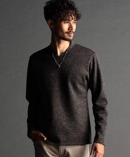 NICOLE CLUB FOR MEN(ニコルクラブフォーメン)の「メランジボンディング ドレスVネックプルオーバー(Tシャツ/カットソー・メンズ・ネイビー/ブラック/ライトグレー・MEDIUM/LARGE/X-LARGE)」の1枚目の写真