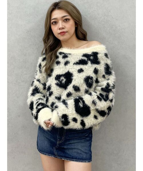 GYDA（ジェイダ）の「レオパードショートシャギーニットトップス（ニット/セーター・レディース・アイボリー/チャコールグレー/ベージュ・FREE）」の6枚目の写真