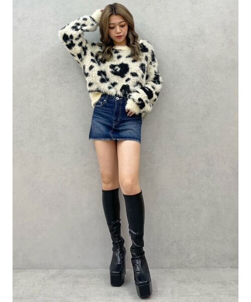 GYDA（ジェイダ）の「レオパードショートシャギーニットトップス（ニット/セーター・レディース・アイボリー/チャコールグレー/ベージュ・FREE）」の9枚目の写真