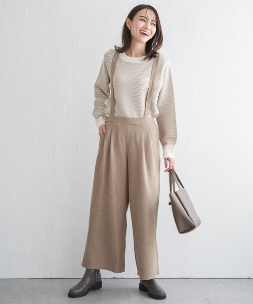 ikka(イッカ)の「サス付きワイドパンツ(その他パンツ・レディース・グレー/ブラック/ベージュ・S/M/L)」の1枚目の写真