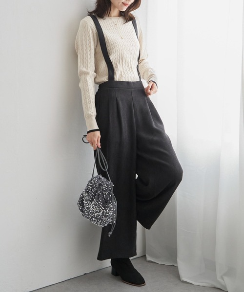 ikka(イッカ)の「サス付きワイドパンツ(その他パンツ・レディース・グレー/ブラック/ベージュ・S/M/L)」の2枚目の写真