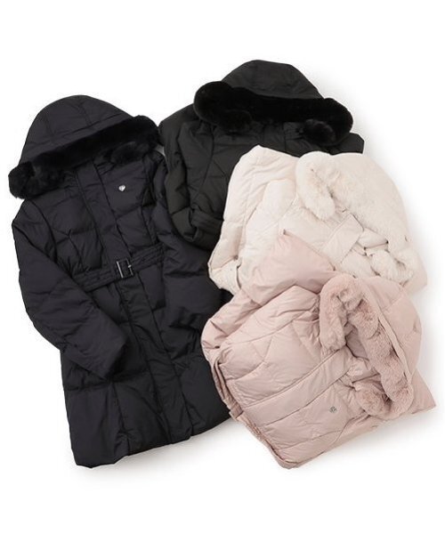 メゾピアノ リボン付きダウンジャケット ダウンコート　110 セール】【撥水】ベルトつきリボンポケットロングダウン（ダウン