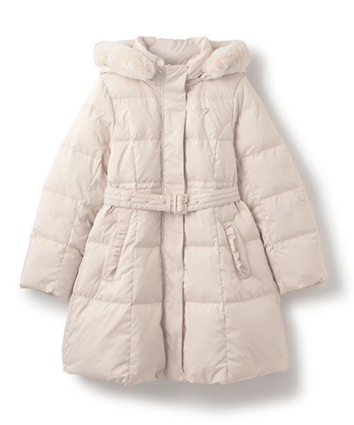 メゾピアノ リボン ダウン コート 撥水】ベルトつきリボンポケットロングダウンコート(S(140) 薄