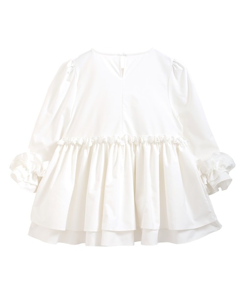 MERAKI ブラウス　ホワイト フレアトップス フリル袖 MERAKI（ファッション） ブラウス シャツ 袖フリルトップス