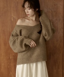 moi tytto | ウールVネックオフショルニット(ニット/セーター)