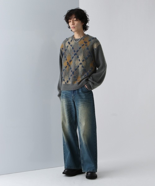 HARE（ハレ）の「アーガイルステッチニットプルオーバー(HARE)（ニット/セーター・メンズ・グレー/ブラック・FREE）」の6枚目の写真