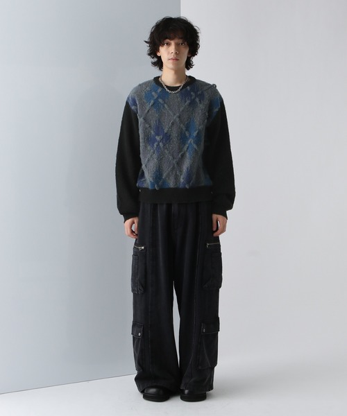 HARE（ハレ）の「アーガイルステッチニットプルオーバー(HARE)（ニット/セーター・メンズ・グレー/ブラック・FREE）」の3枚目の写真