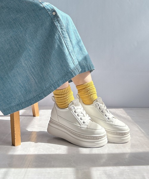 セール】厚底 ラインストーン レースアップスニーカー（スニーカー