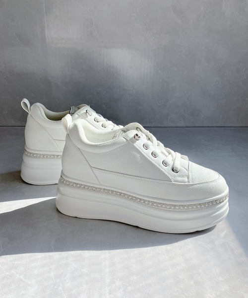 セール】厚底 ラインストーン レースアップスニーカー（スニーカー