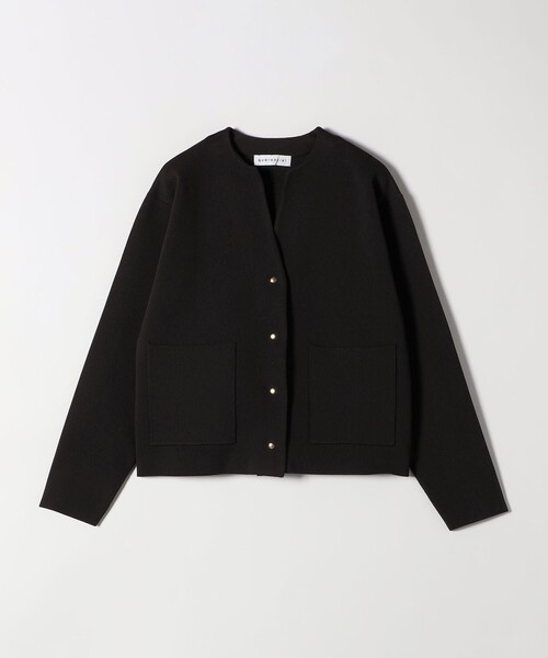 quaranciel:〈手洗い可能〉ノーカラー ポケット ニット ジャケット