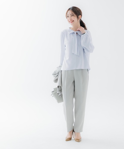 coca（coca）（コカ）の「ボウタイブラウス | セレモニー オフィス ママスーツ スーツ 卒業式（シャツ/ブラウス・レディース・ホワイト/ライトブルー・L/M）」の13枚目の写真