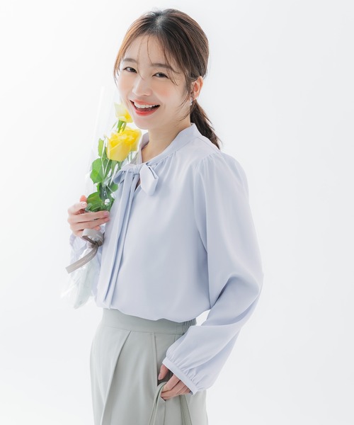 coca（coca）（コカ）の「ボウタイブラウス | セレモニー オフィス ママスーツ スーツ 卒業式（シャツ/ブラウス・レディース・ホワイト/ライトブルー・L/M）」の14枚目の写真