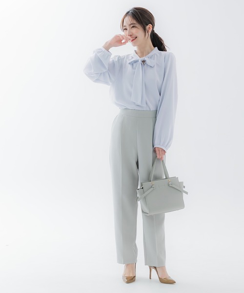coca（coca）（コカ）の「ボウタイブラウス | セレモニー オフィス ママスーツ スーツ 卒業式（シャツ/ブラウス・レディース・ホワイト/ライトブルー・L/M）」の15枚目の写真