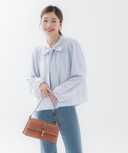 coca（coca）（コカ）の「ボウタイブラウス | セレモニー オフィス ママスーツ スーツ 卒業式（シャツ/ブラウス・レディース・ホワイト/ライトブルー・L/M）」の19枚目の写真