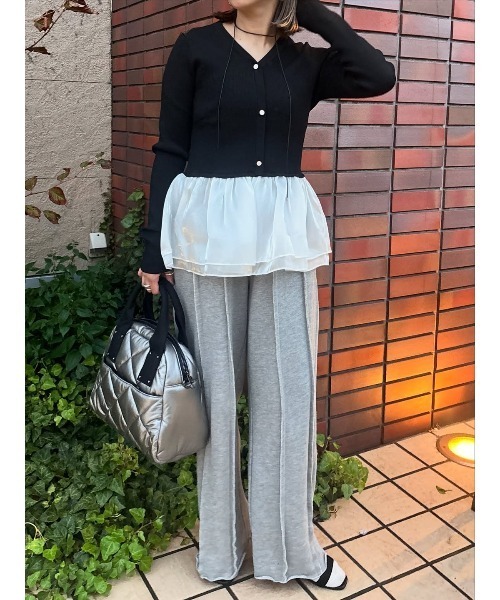 セール】ぺプラム裾ドッキングニットプルオーバー（ニット