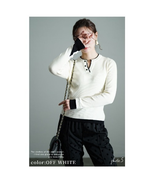 Sawa a la mode（サワアラモード）の「重ね着風リブニットトップス（ニット/セーター・レディース・ブラック/オフホワイト/ネイビー・FREE）」の5枚目の写真