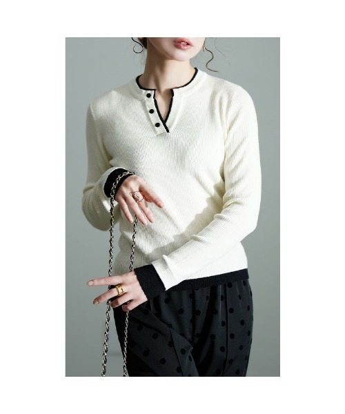 Sawa a la mode（サワアラモード）の「重ね着風リブニットトップス（ニット/セーター・レディース・ブラック/オフホワイト/ネイビー・FREE）」の10枚目の写真