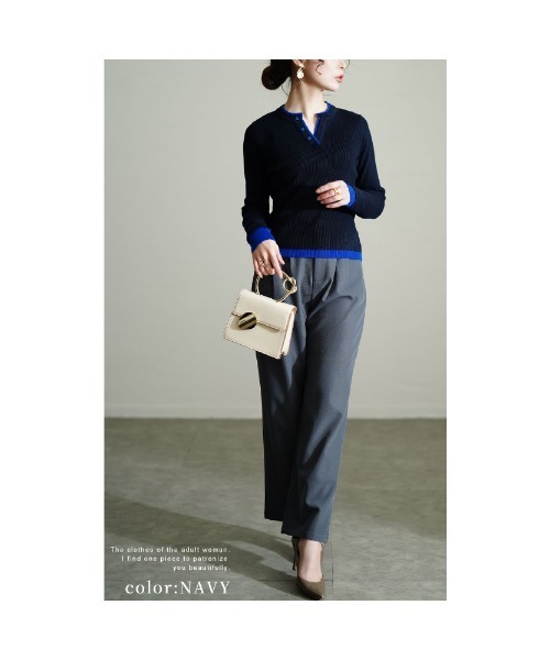 Sawa a la mode（サワアラモード）の「重ね着風リブニットトップス（ニット/セーター・レディース・ブラック/オフホワイト/ネイビー・FREE）」の11枚目の写真