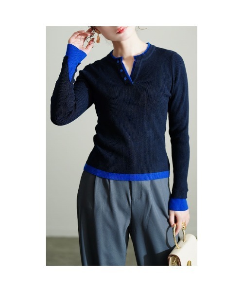 Sawa a la mode（サワアラモード）の「重ね着風リブニットトップス（ニット/セーター・レディース・ブラック/オフホワイト/ネイビー・FREE）」の16枚目の写真