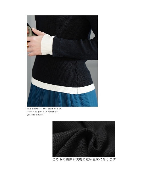 Sawa a la mode（サワアラモード）の「重ね着風リブニットトップス（ニット/セーター・レディース・ブラック/オフホワイト/ネイビー・FREE）」の18枚目の写真